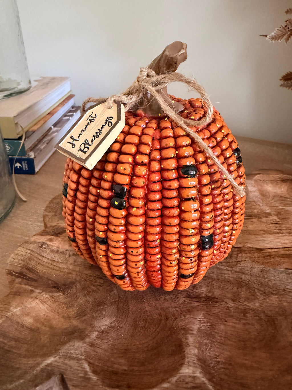 Harvest Blessings Medium 6” Tall Indian Corn Resin Orange Pumpkin Fall Autumn Home Decor Accent