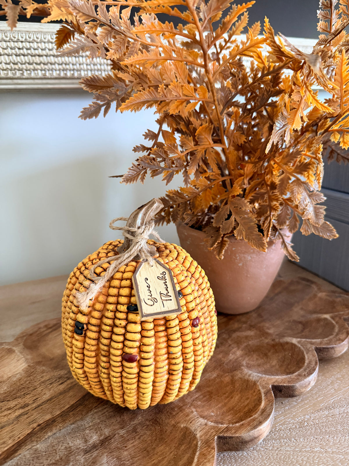 Give Thanks Indian Corn Medium 6” Tall Resin Yellow Pumpkin Fall Autumn Home Decor