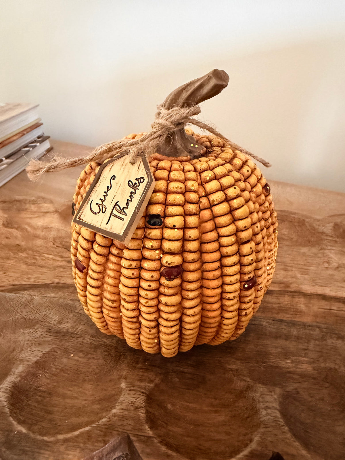 Give Thanks Indian Corn Medium 6” Tall Resin Yellow Pumpkin Fall Autumn Home Decor