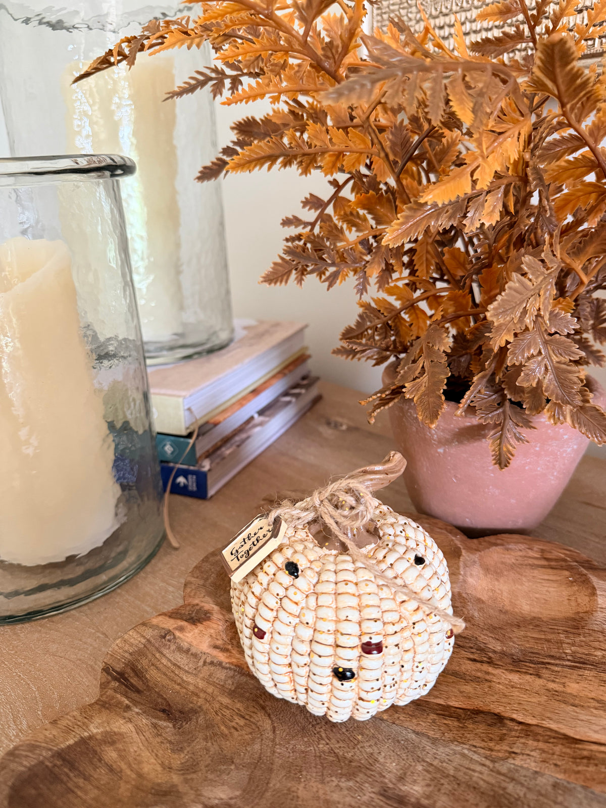 Gather Together Indian Corn Small Mini 4” Tall Resin Cream Pumpkin Fall Autumn Home Decor