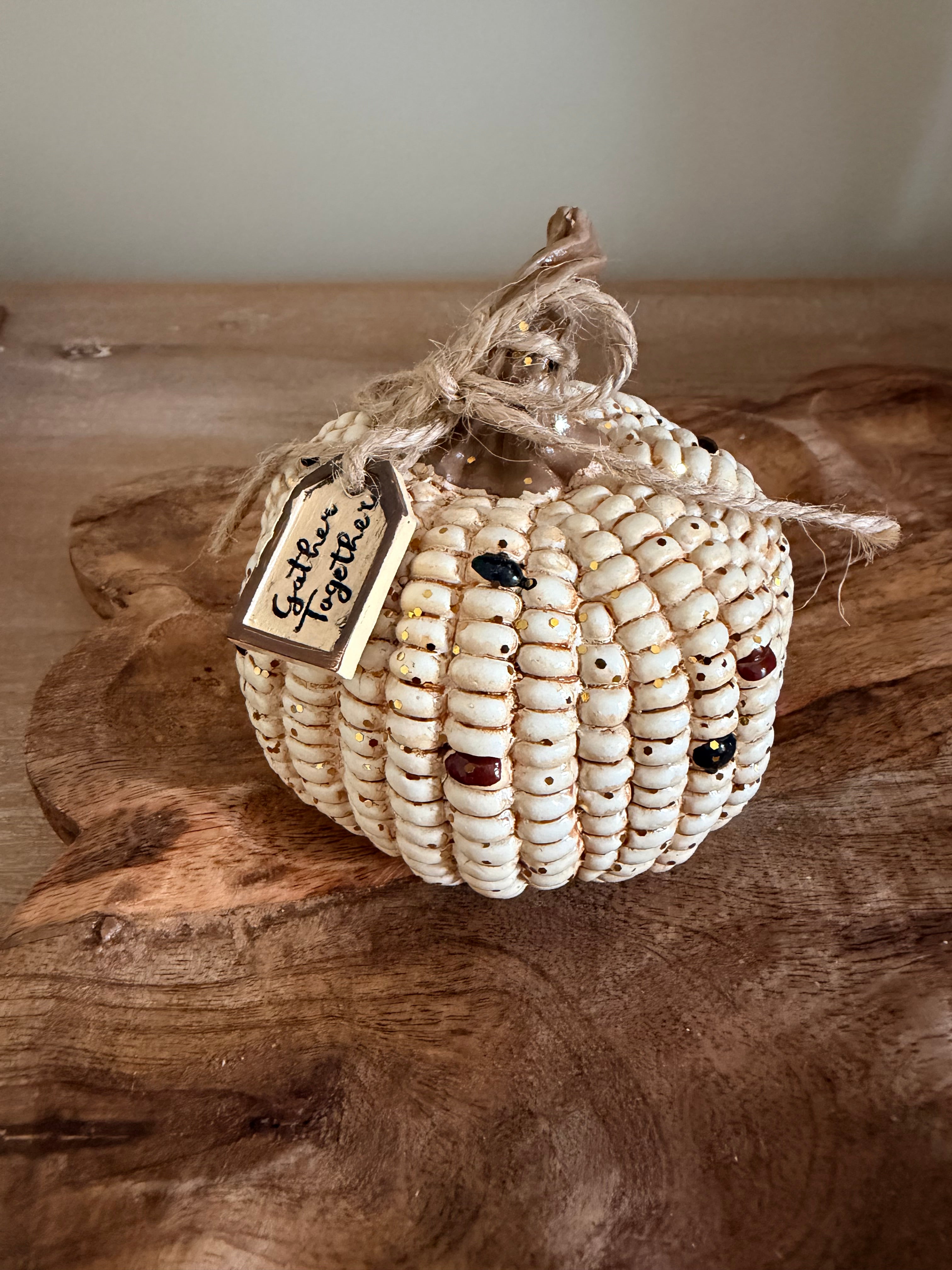 Gather Together Indian Corn Small Mini 4” Tall Resin Cream Pumpkin Fall Autumn Home Decor