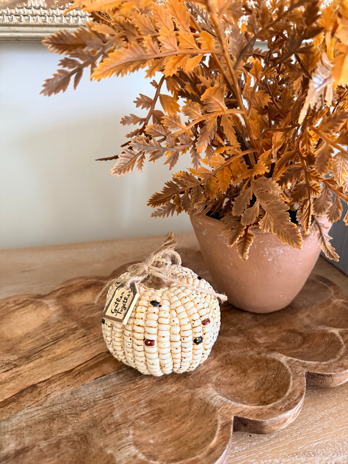 Gather Together Indian Corn Small Mini 4” Tall Resin Cream Pumpkin Fall Autumn Home Decor