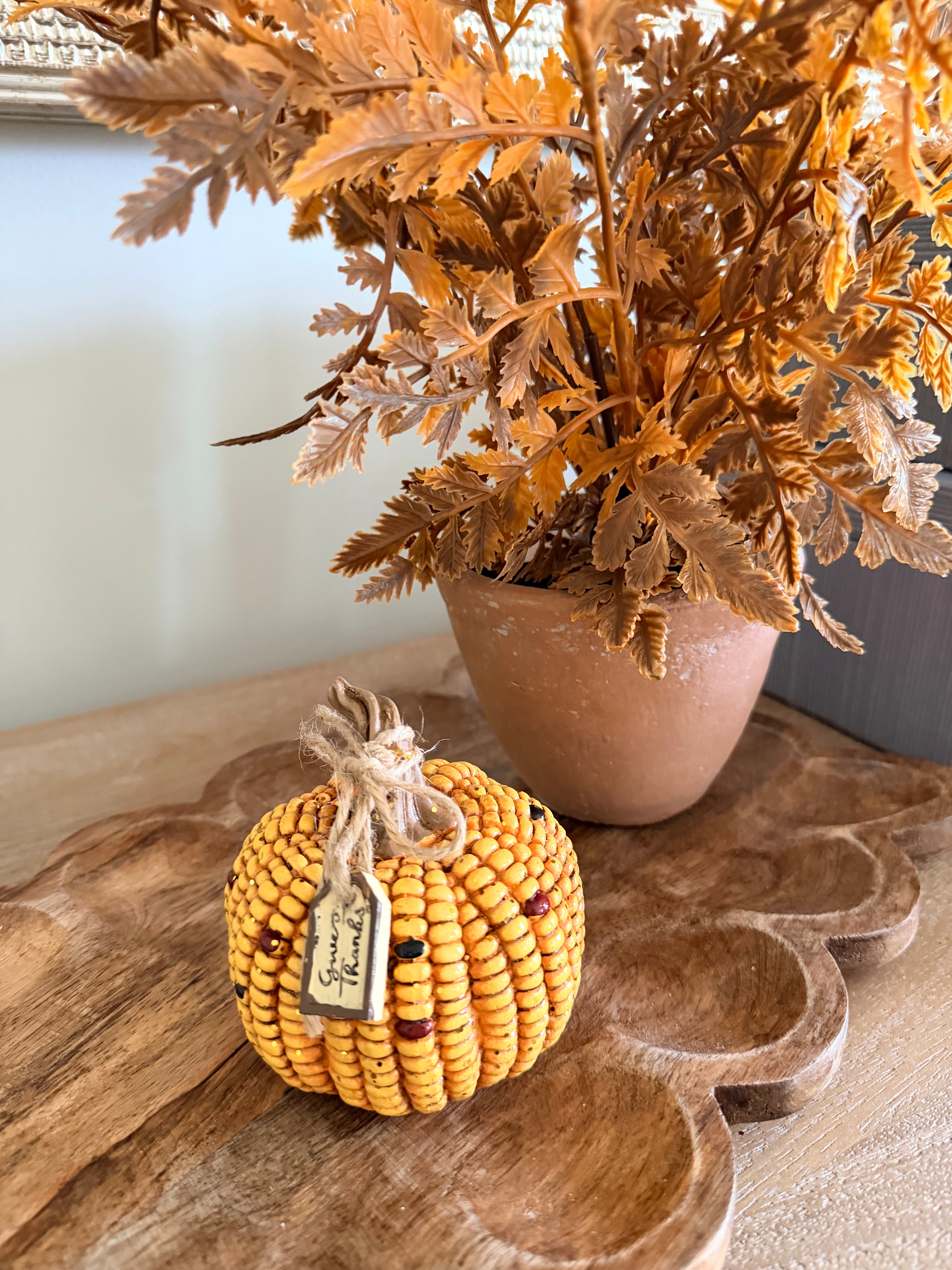 Give Thanks Indian Corn Small Mini 4” Tall Resin Yellow Pumpkin Fall Autumn Home Decor