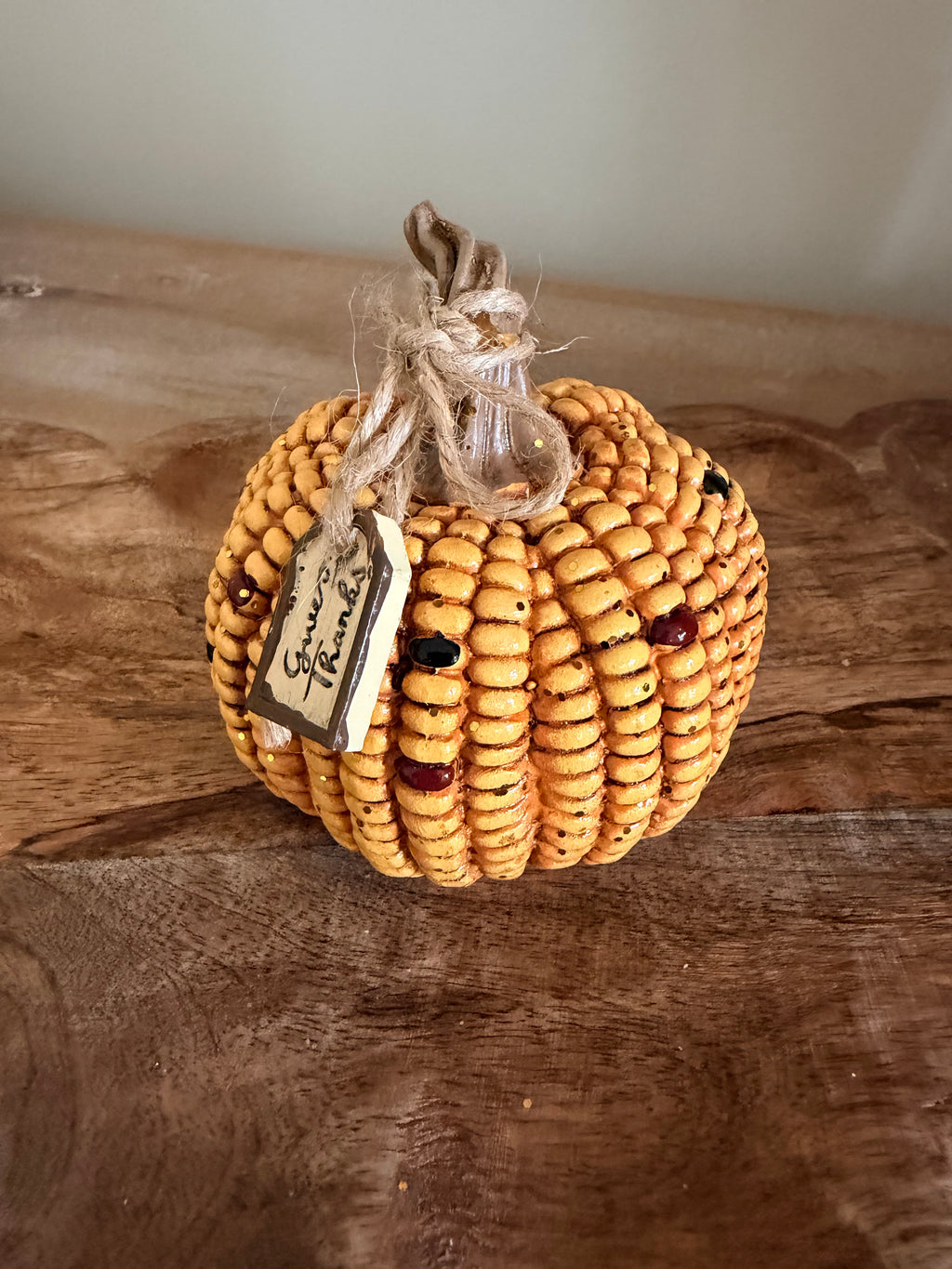 Give Thanks Indian Corn Small Mini 4” Tall Resin Yellow Pumpkin Fall Autumn Home Decor