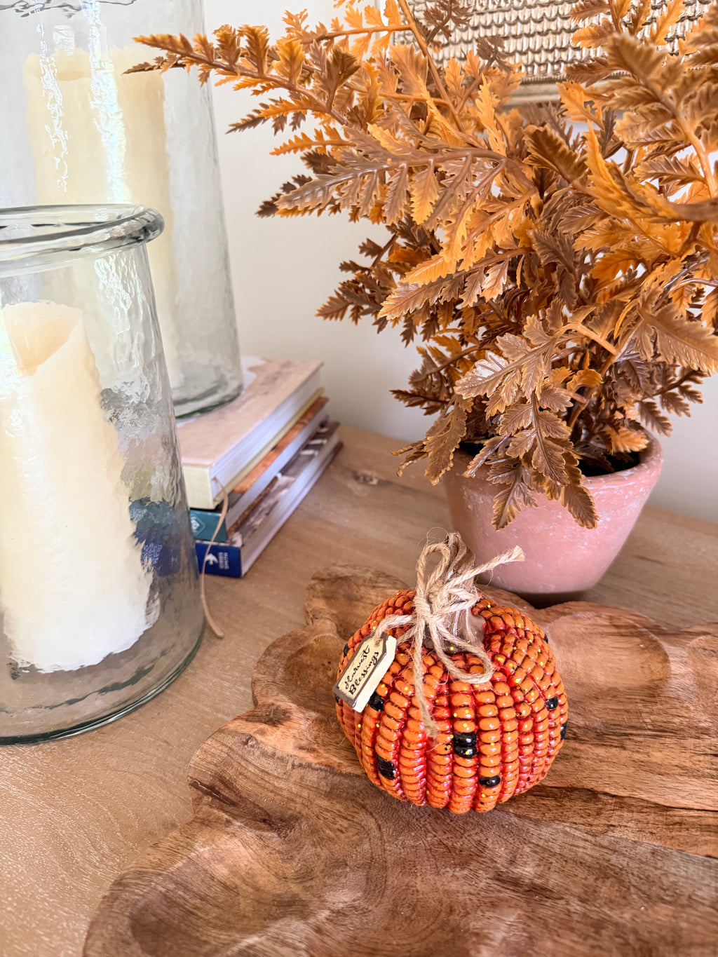 Harvest Blessings Indian Corn Small 4” Tall Resin Orange Pumpkin Fall Autumn Home Decor