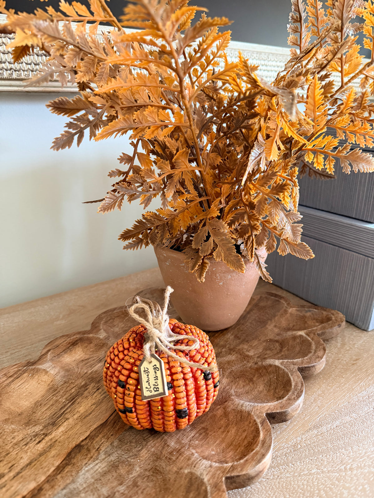 Harvest Blessings Indian Corn Small 4” Tall Resin Orange Pumpkin Fall Autumn Home Decor