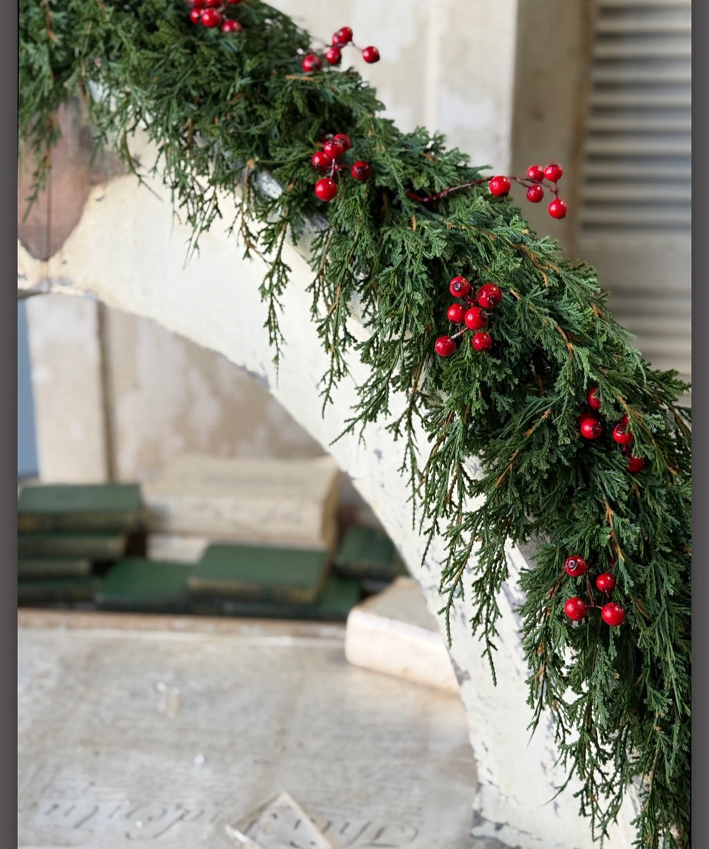 Emerald Celebrations 6’ Real Touch Faux Cedar Red Berries Garland Christmas Holiday Decor
