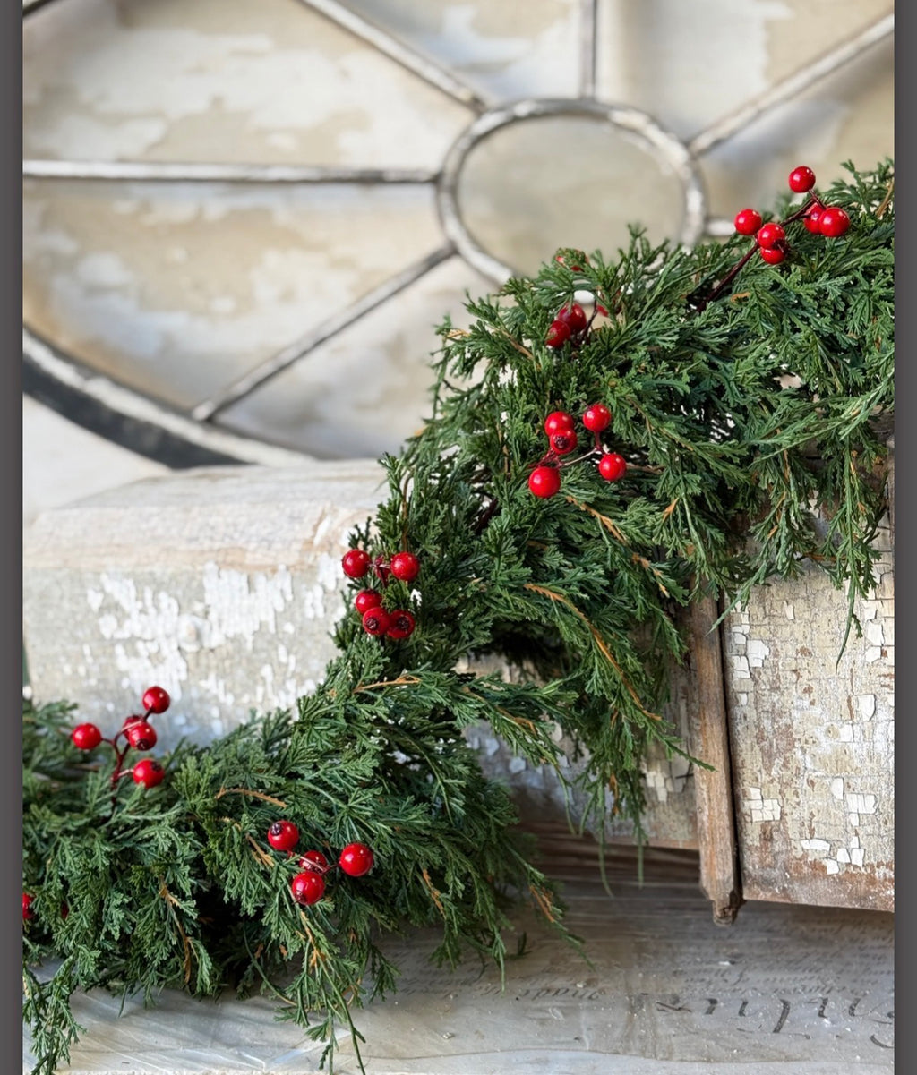 Emerald Celebrations 6’ Real Touch Faux Cedar Red Berries Garland Christmas Holiday Decor