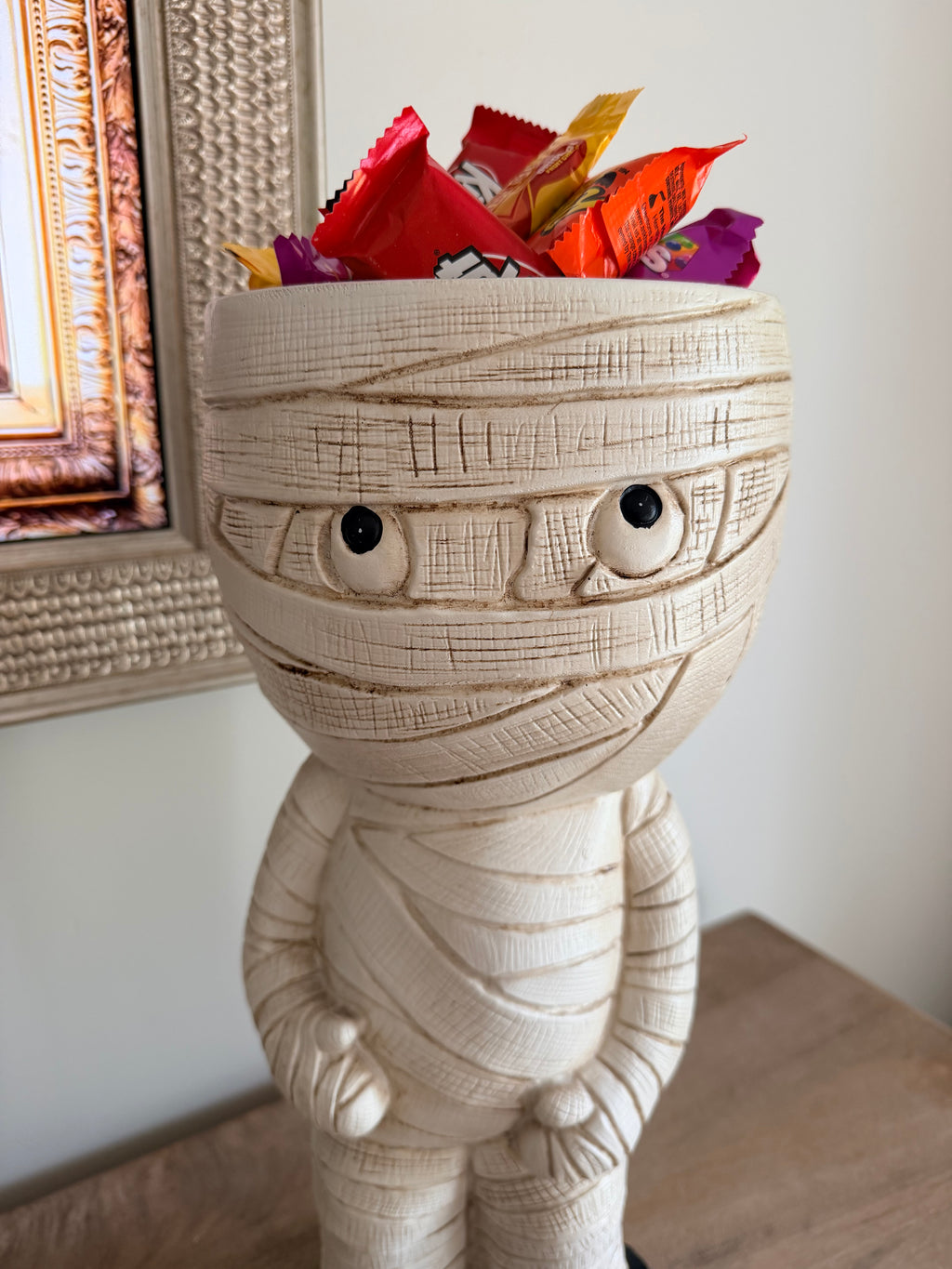 Mummy Candy Bowl 17” Tall Halloween Cute Spooky Standing Figure