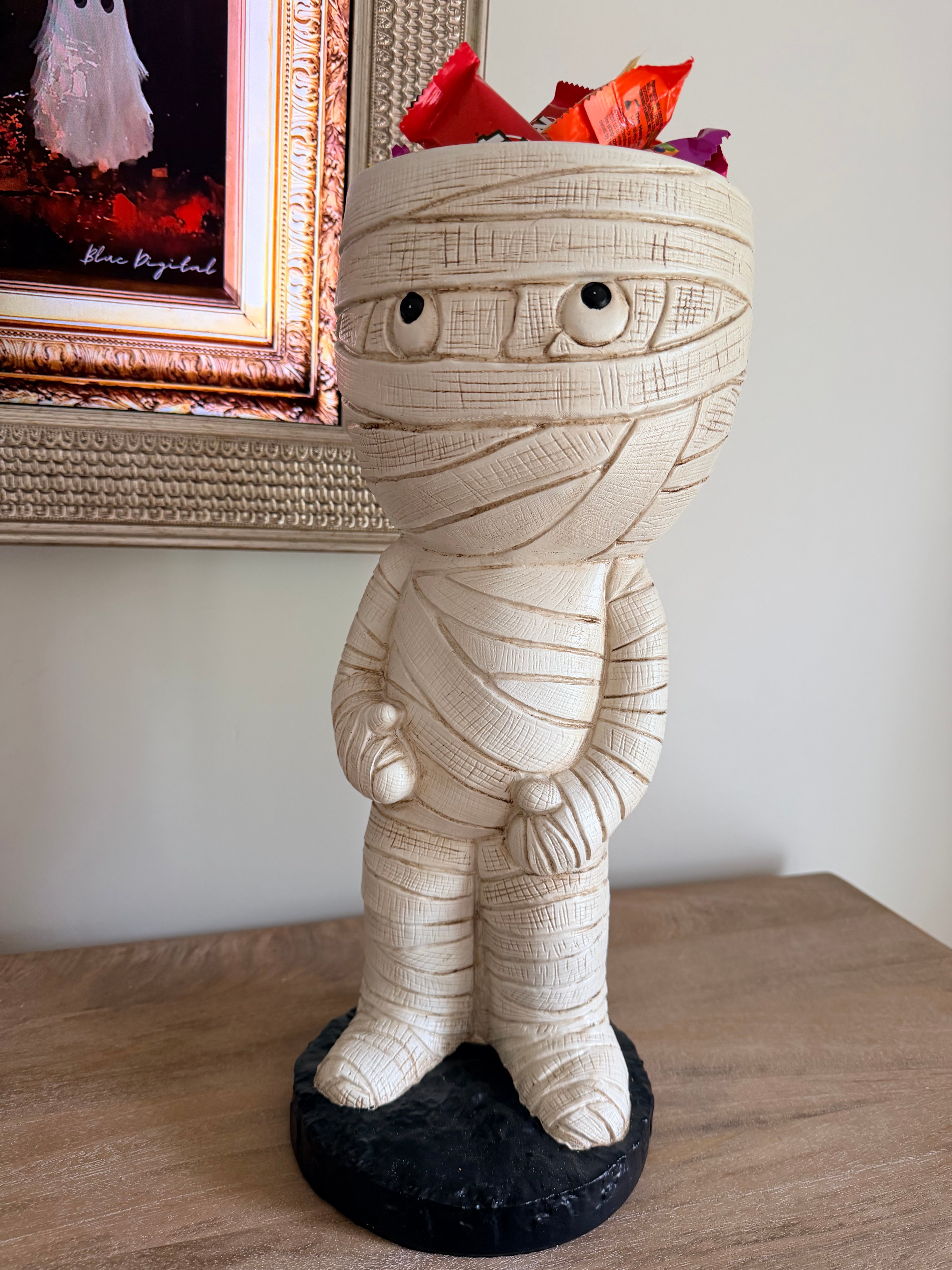 Mummy Candy Bowl 17” Tall Halloween Cute Spooky Standing Figure