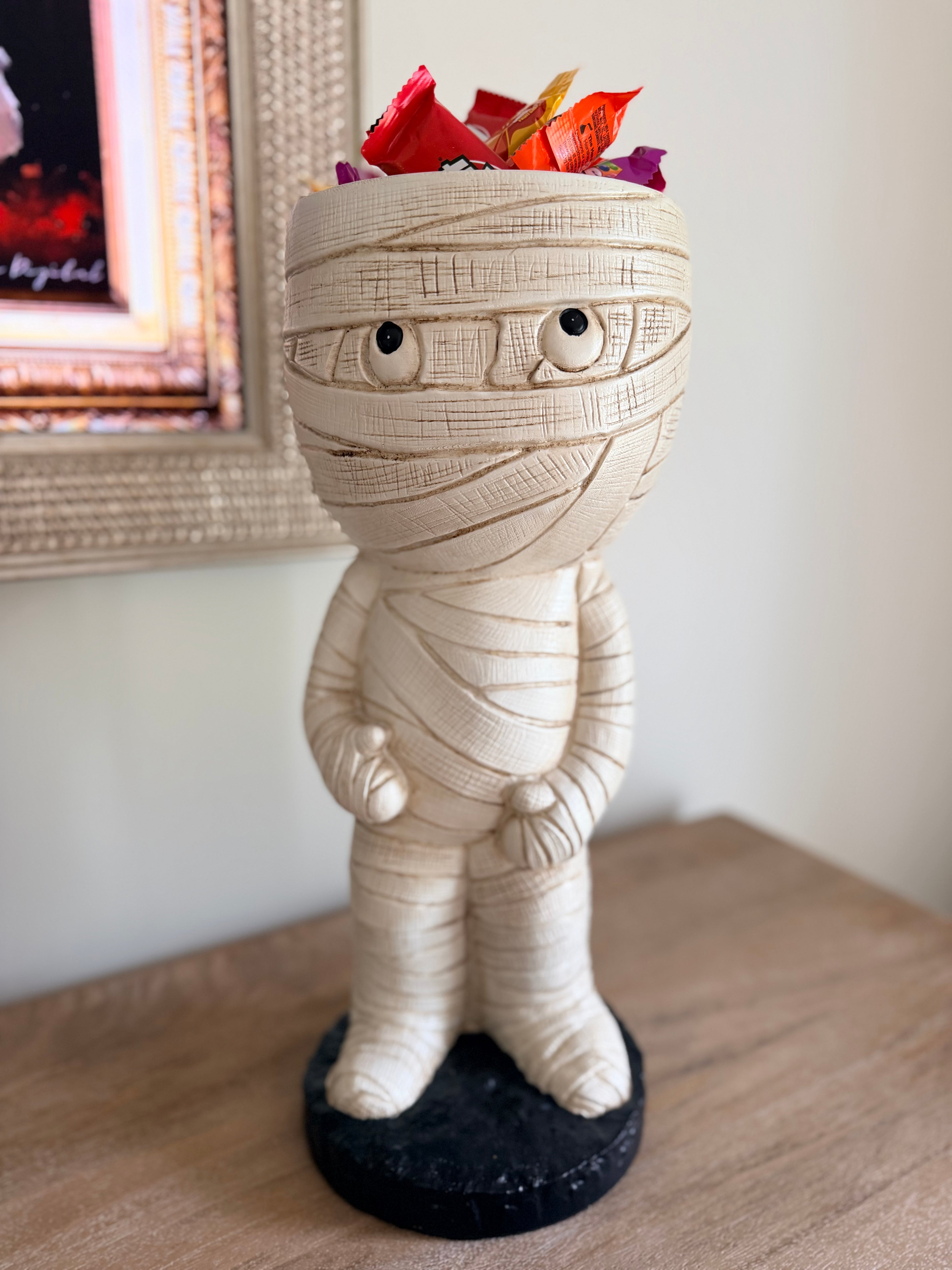 Mummy Candy Bowl 17” Tall Halloween Cute Spooky Standing Figure