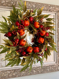 Pomegranate Faux Fruit and Berry 30” Wreath Fall Harvest Autumn Door Decor