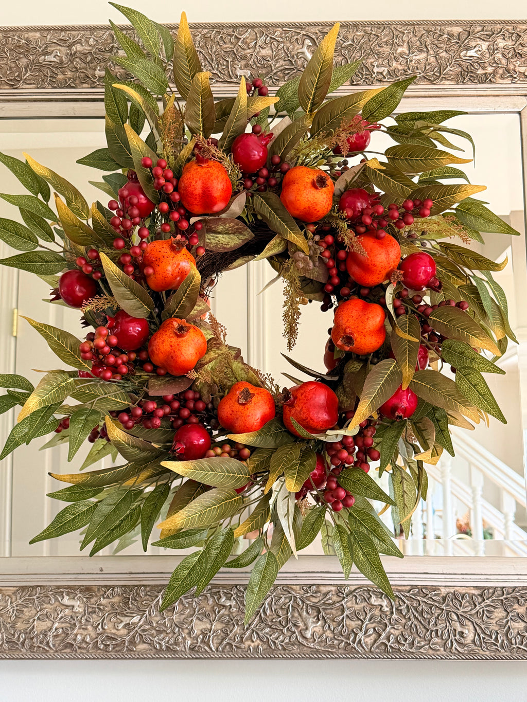Pomegranate Faux Fruit and Berry 30” Wreath Fall Harvest Autumn Door Decor