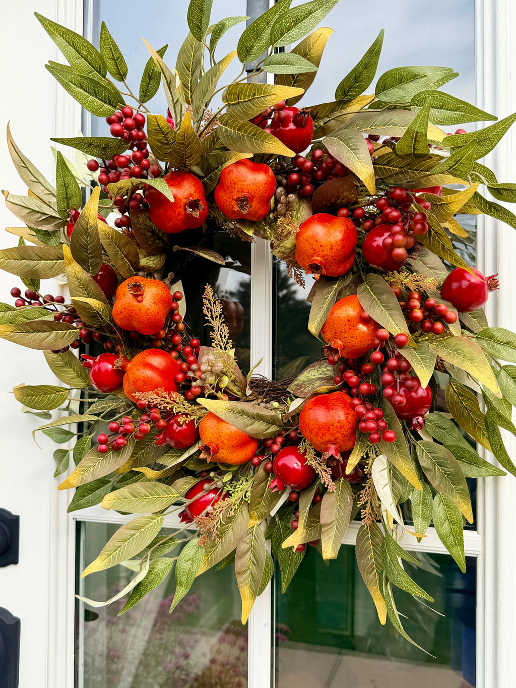 Pomegranate Faux Fruit and Berry 30” Wreath Fall Harvest Autumn Door Decor