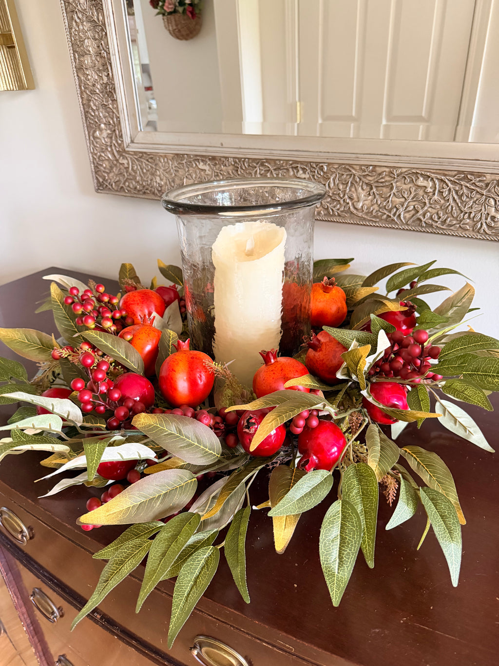Pomegranate Faux Fruit and Berry 30” Wreath Fall Harvest Autumn Door Decor
