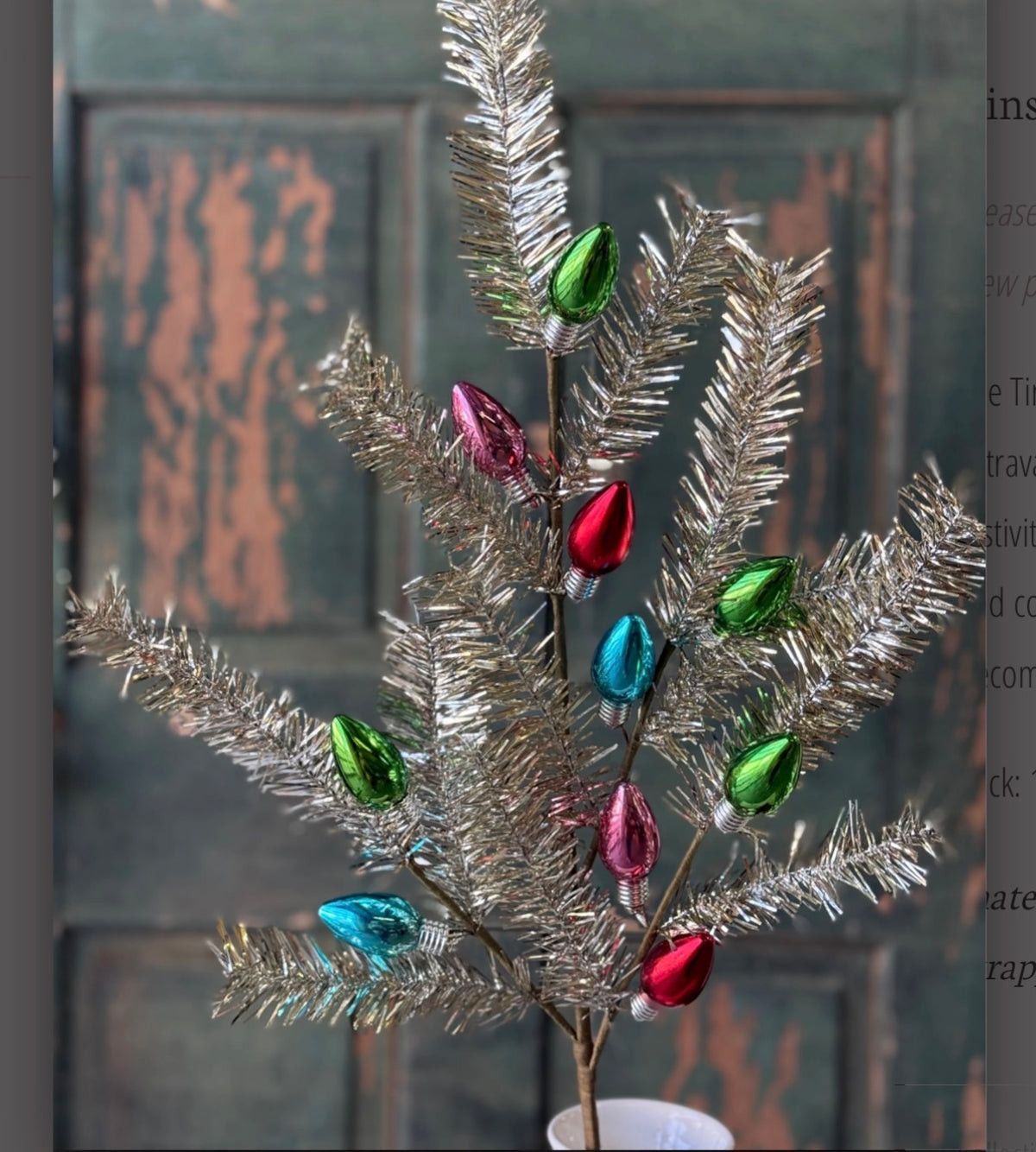 Vintage Style 30” Silver Tinsel Town Stems Branches Faux C9 Bulbs