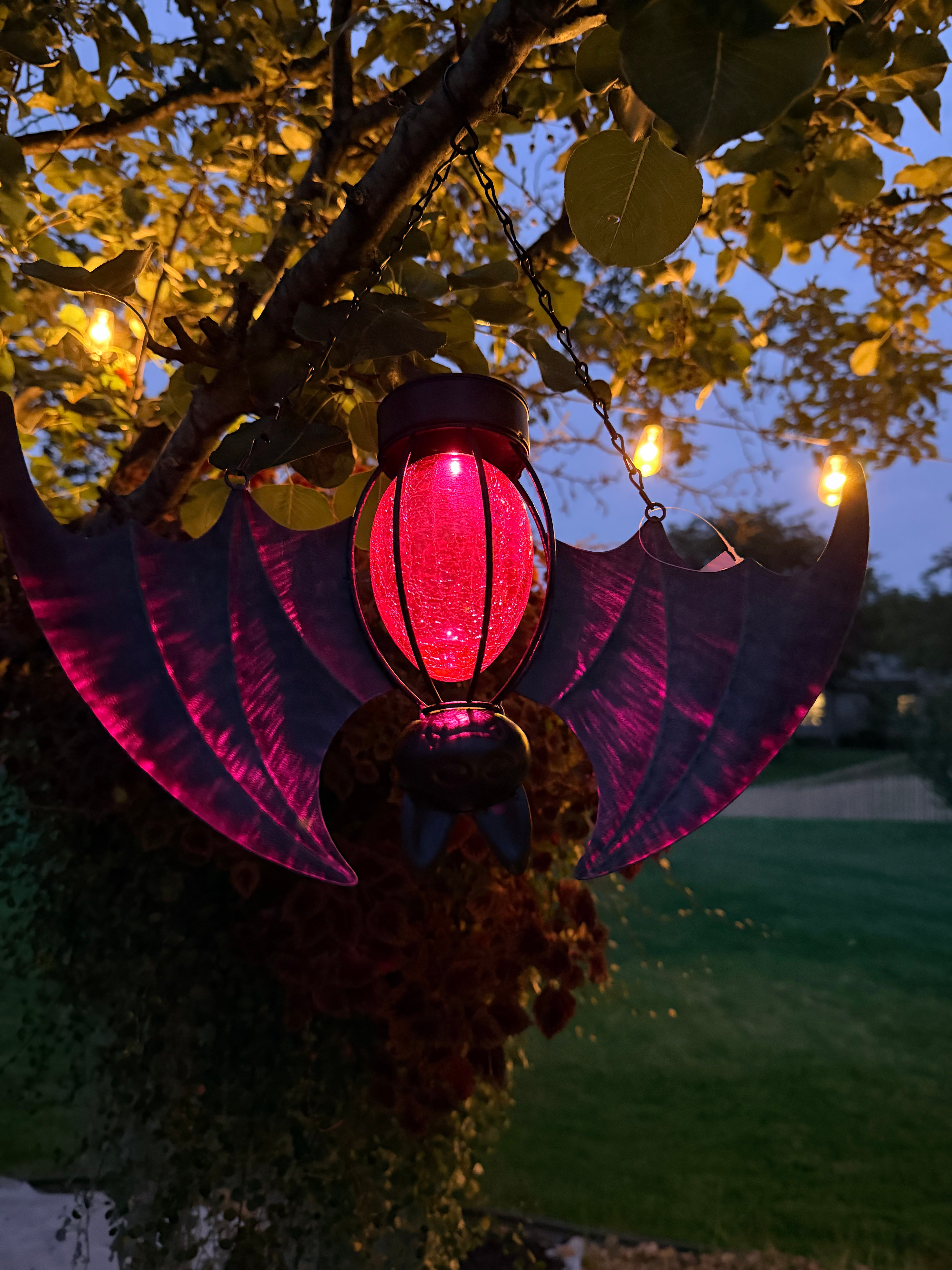 Solar Light Up Bat Lantern Hanging Halloween Yard Decoration