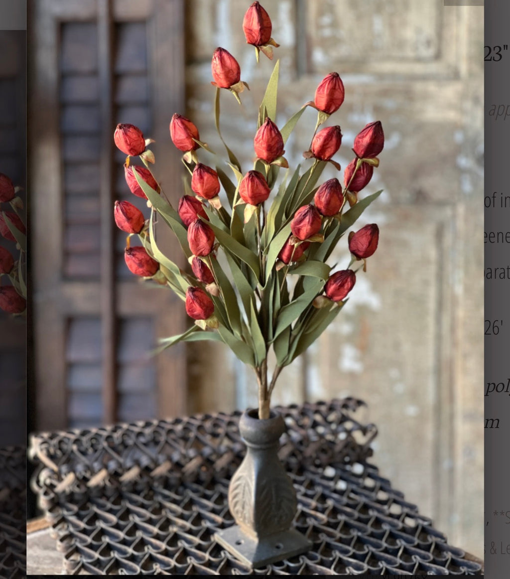 23” Garnet Beacon Bush Faux Lantern Bud Stem Fall Autumn Farmhouse Floral Spray