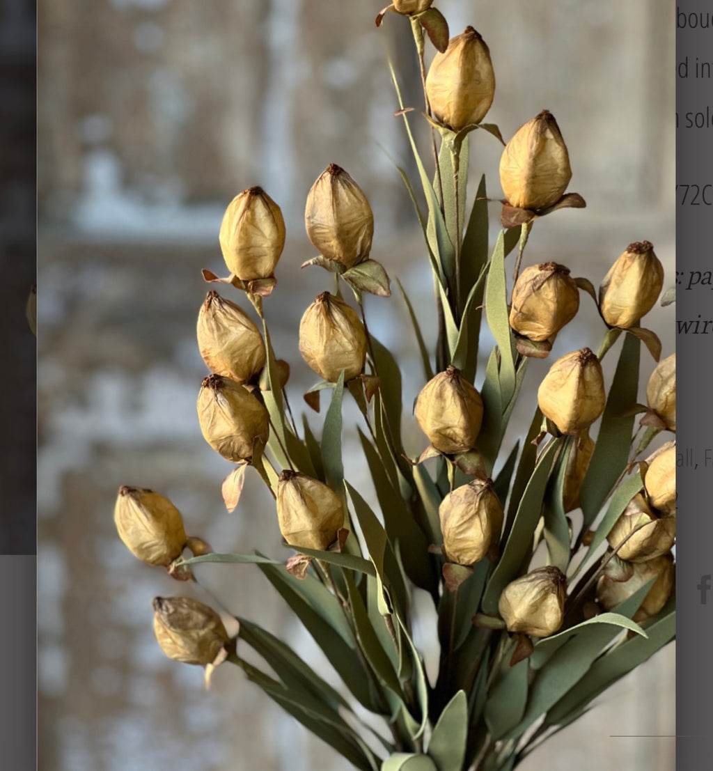 23” Yellow Beacon Bush Faux Lantern Bud Stem Fall Autumn Farmhouse Floral Spray