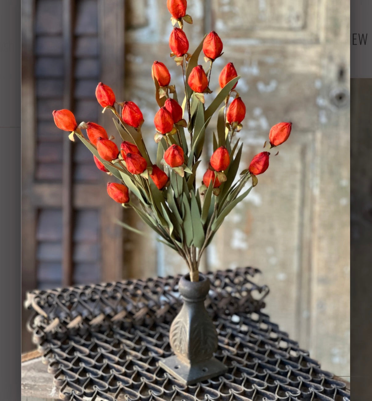 23” Flame Beacon Bush Faux Lantern Bud Stem Fall Autumn Farmhouse Floral Spray