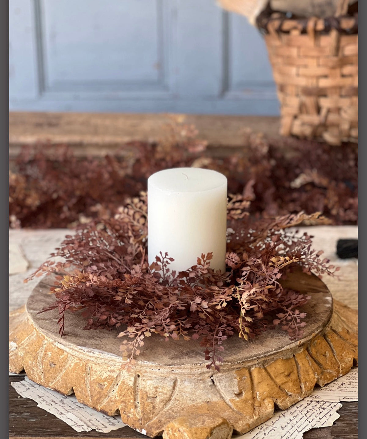 Ombré Tattersall Leaves 16” Candle Ring Fall Autumn Home Decor