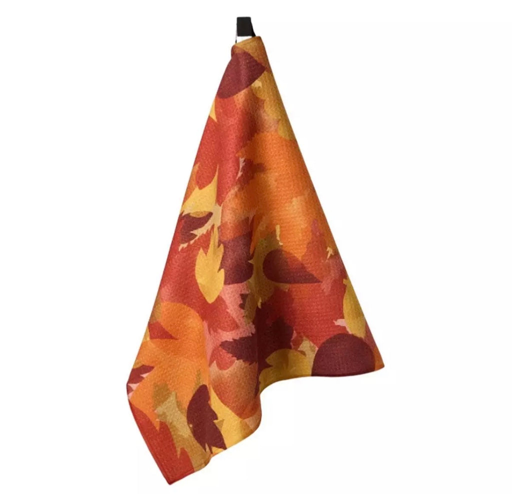 Geometry Kitchen Tea Towel Watercolor Fallen Leaves Autumn Fall Foliage Absorbent