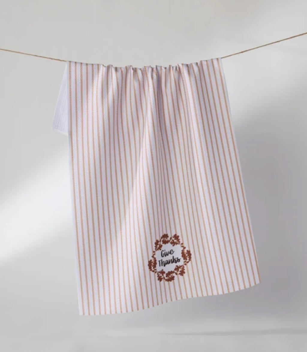 Geometry Give Thanks Kitchen Tea Towel Stripe Thanksgiving Fall Farmhouse