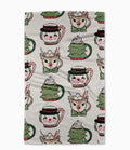 Geometry Vintage Christmas Mugs Kitchen Tea Towel Whimsical Holiday