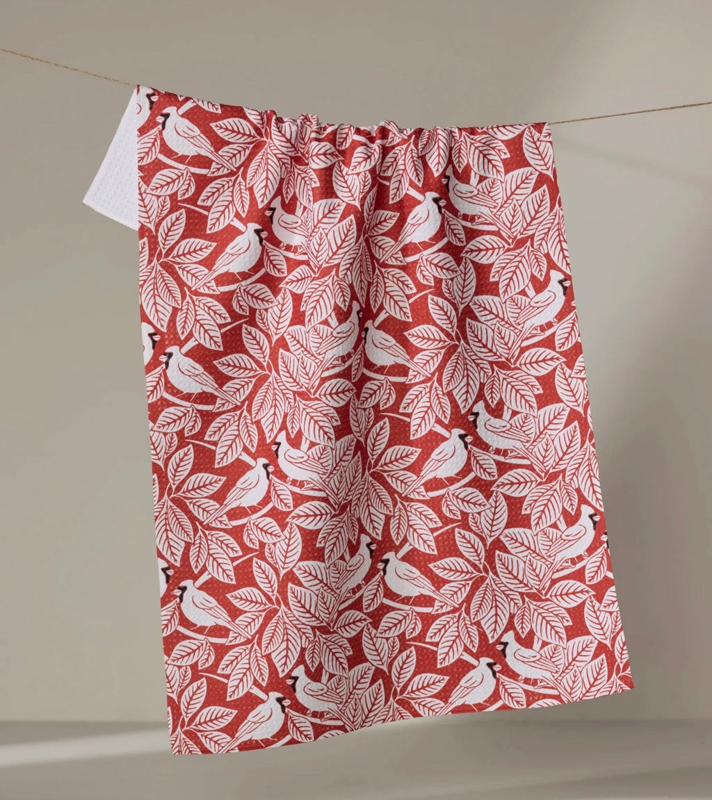 Geometry Cardinal Canopy Kitchen Tea Towel Whimsical Holiday Red White