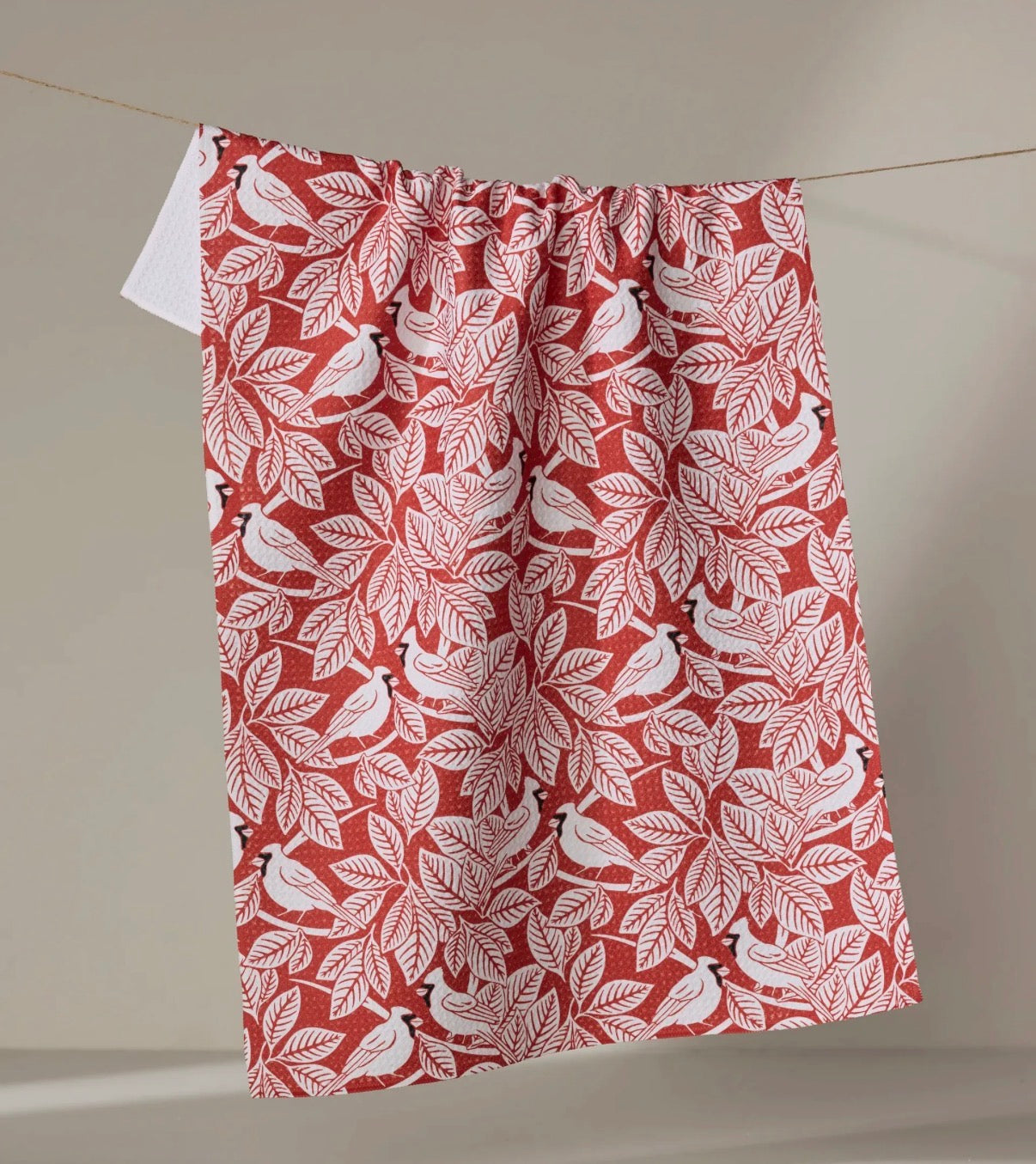 Geometry Cardinal Canopy Kitchen Tea Towel Whimsical Holiday Red White