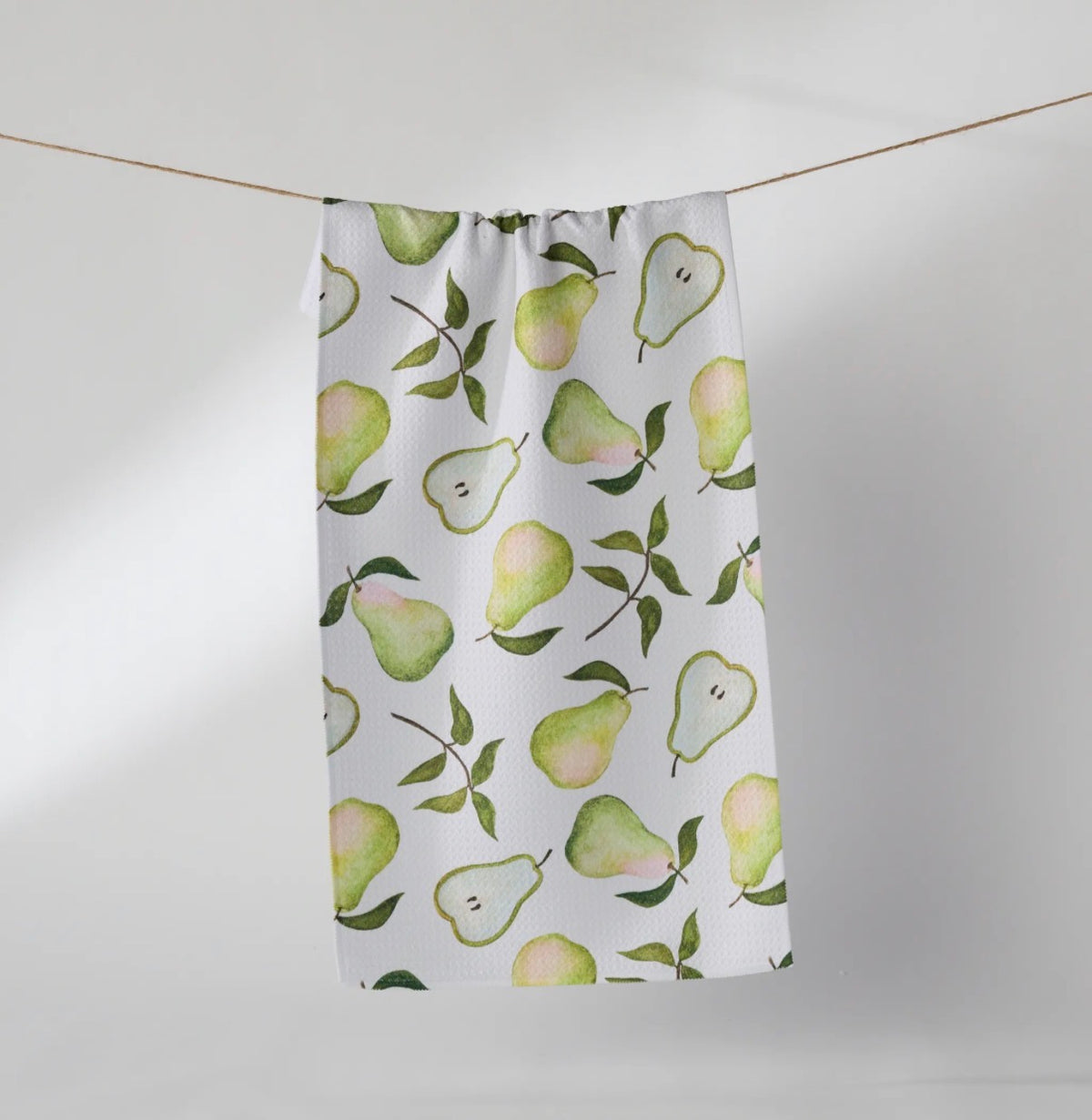 Geometry Pearwood White Kitchen Tea Towel Watercolor Pear Print