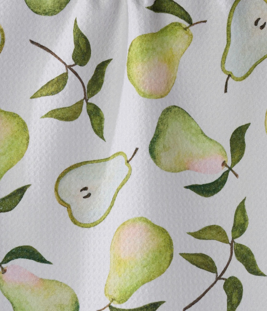 Geometry Pearwood White Kitchen Tea Towel Watercolor Pear Print