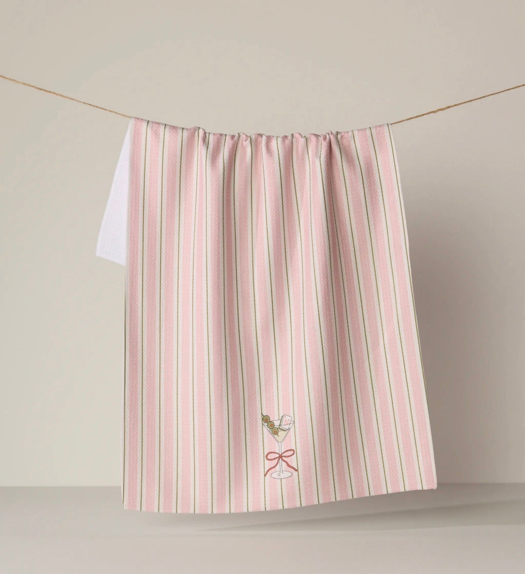 Geometry Martini Stripe Kitchen Tea Towel Fun Pink Striped Cocktail Print