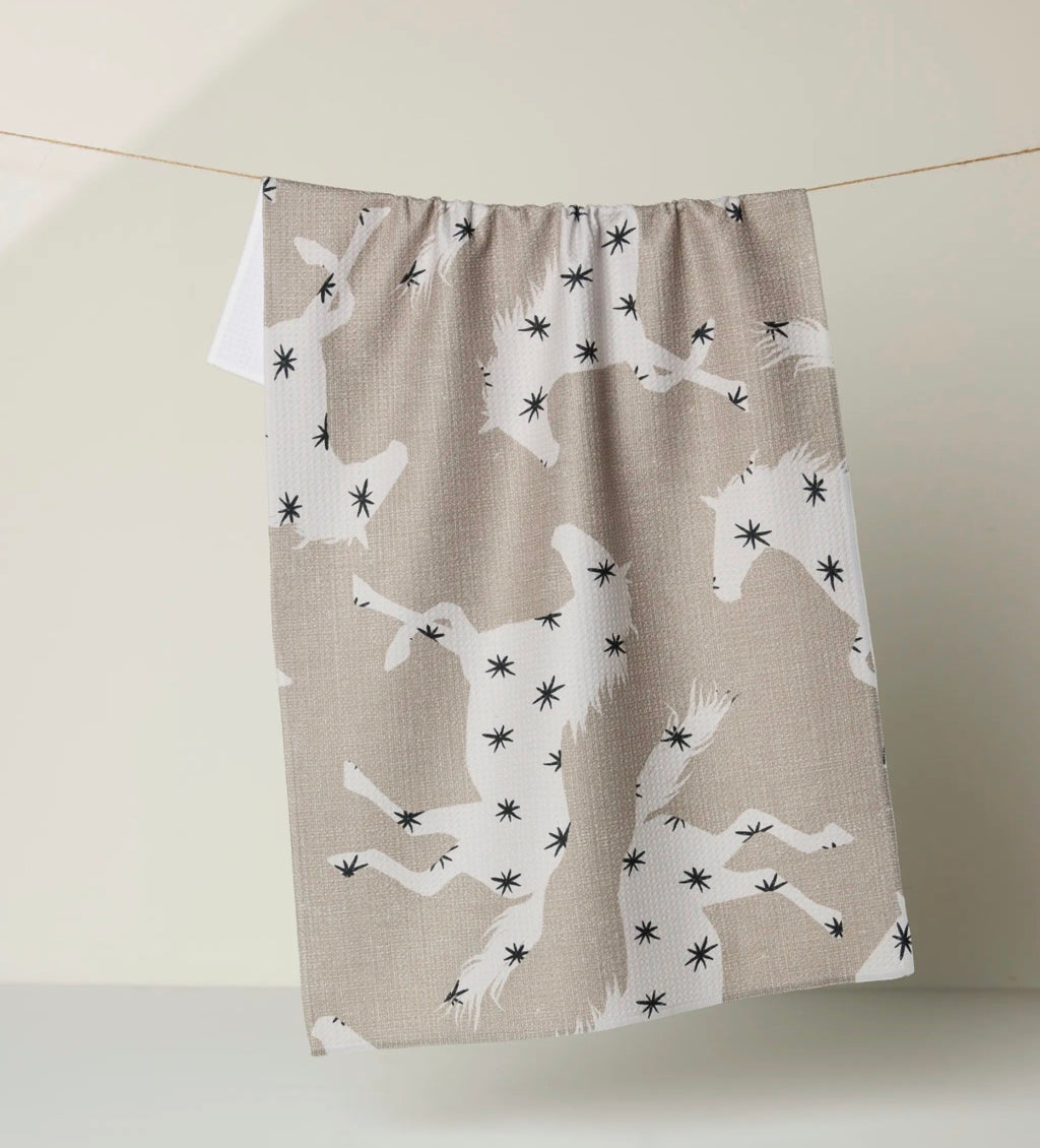 Geometry Unbound Kitchen Tea Towel Wild Horse Silhouette Print Modern Neutral