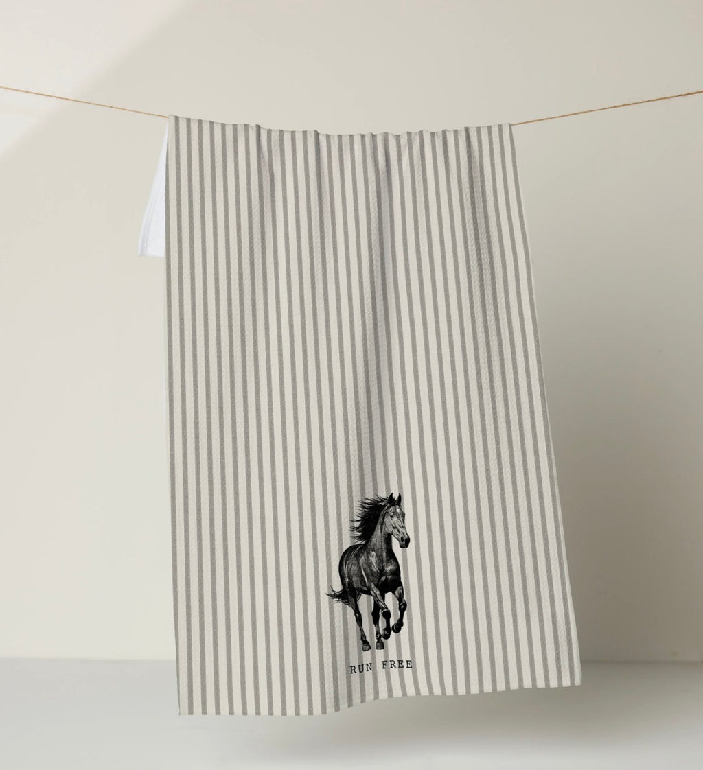 Geometry Run Free Horse Stripe Print Kitchen Tea Towel Equestrian Western Decor