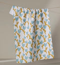 Geometry Tulip Garden Kitchen Tea Towel Blue Gold Floral Print Modern Cottage
