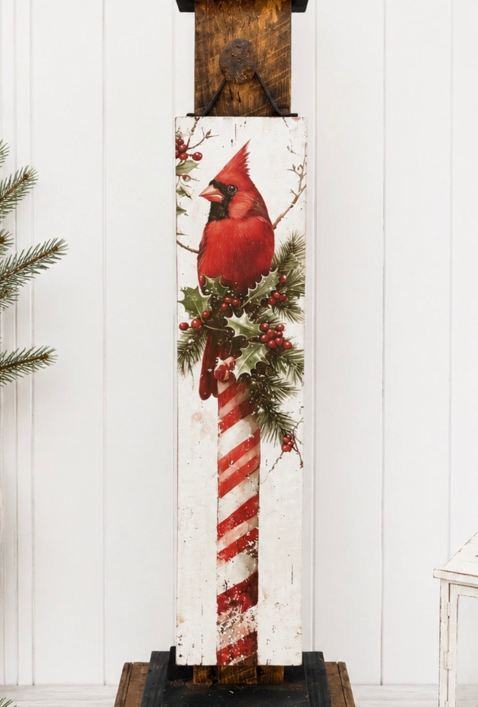 Winter Cardinal Hanging Porch Sign Art Christmas Holiday Traditional Decor