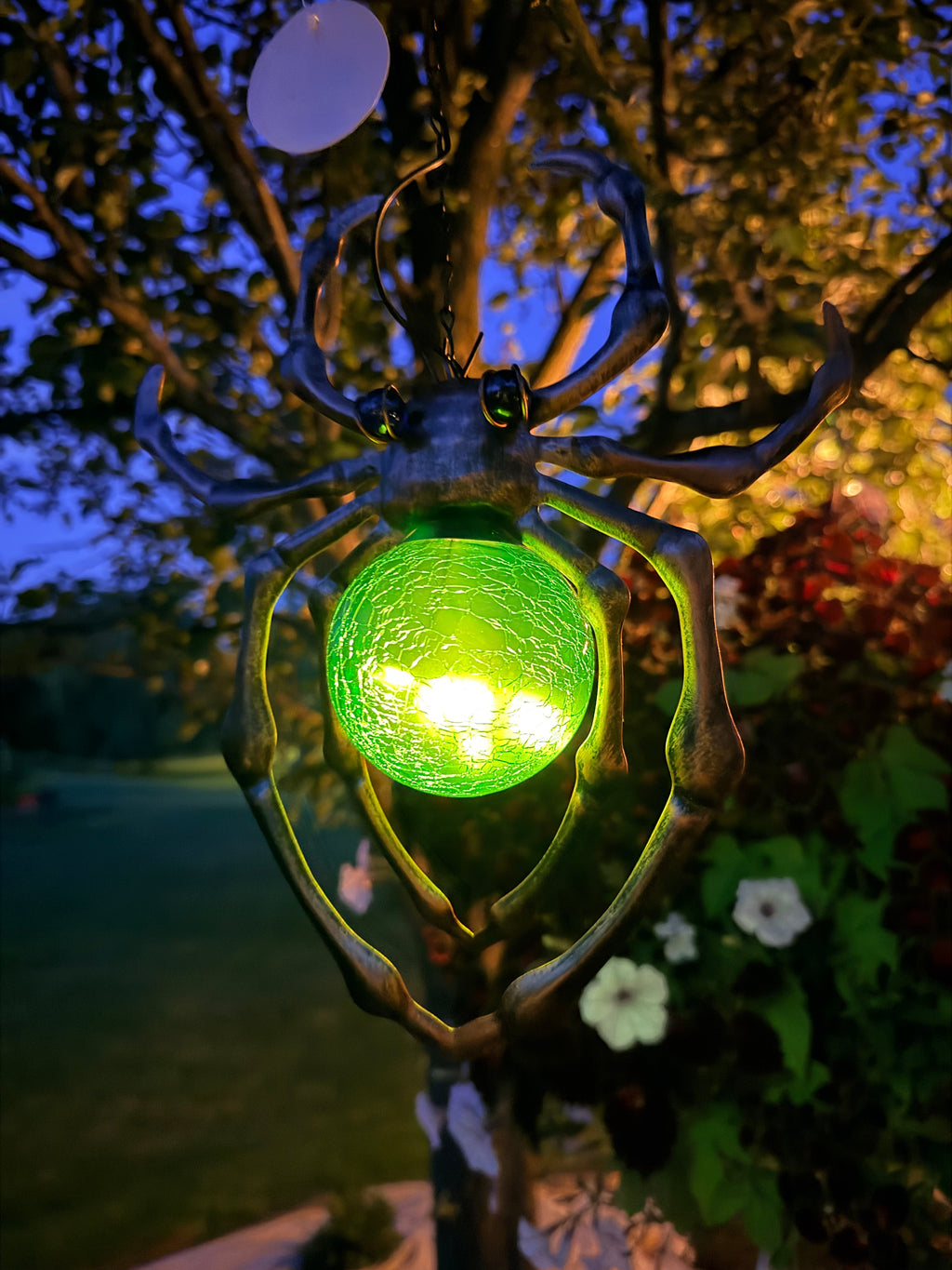 Solar Light Up Spider Hanging Halloween Yard Decoration Green