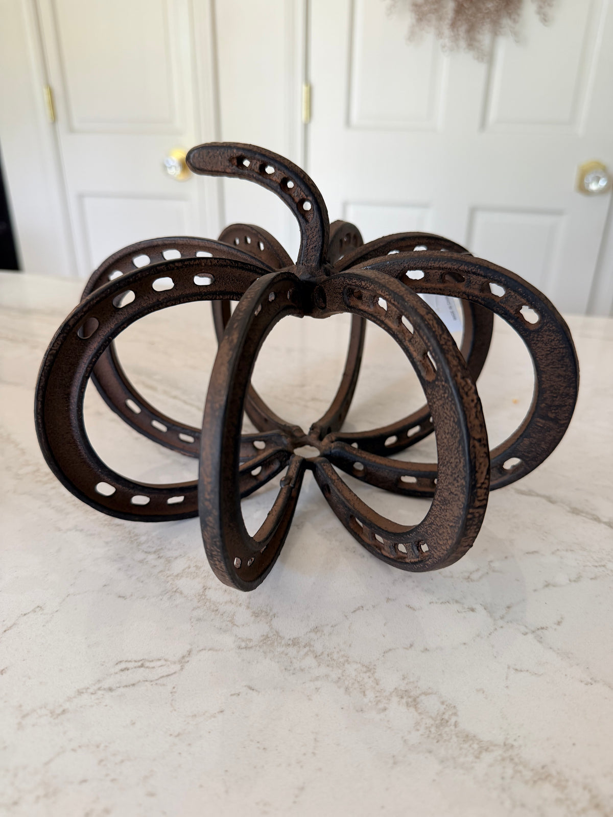 Rustic Metal Horseshoe Pumpkin 9” Figure Iron Harvest Tabletop Decor