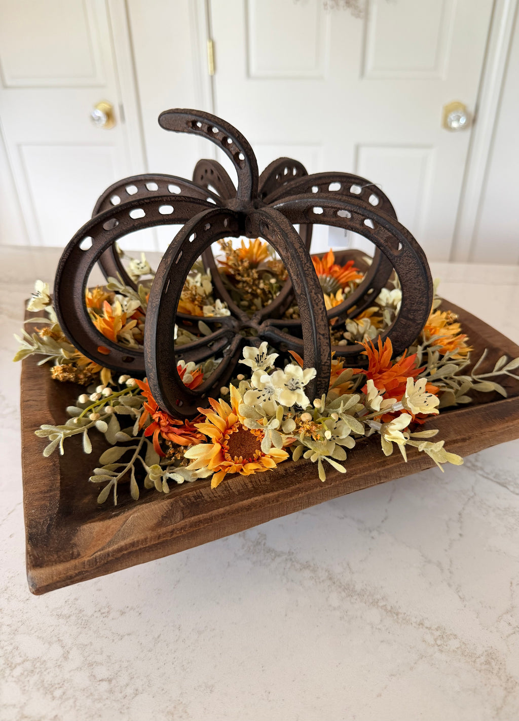Rustic Metal Horseshoe Pumpkin 9” Figure Iron Harvest Tabletop Decor