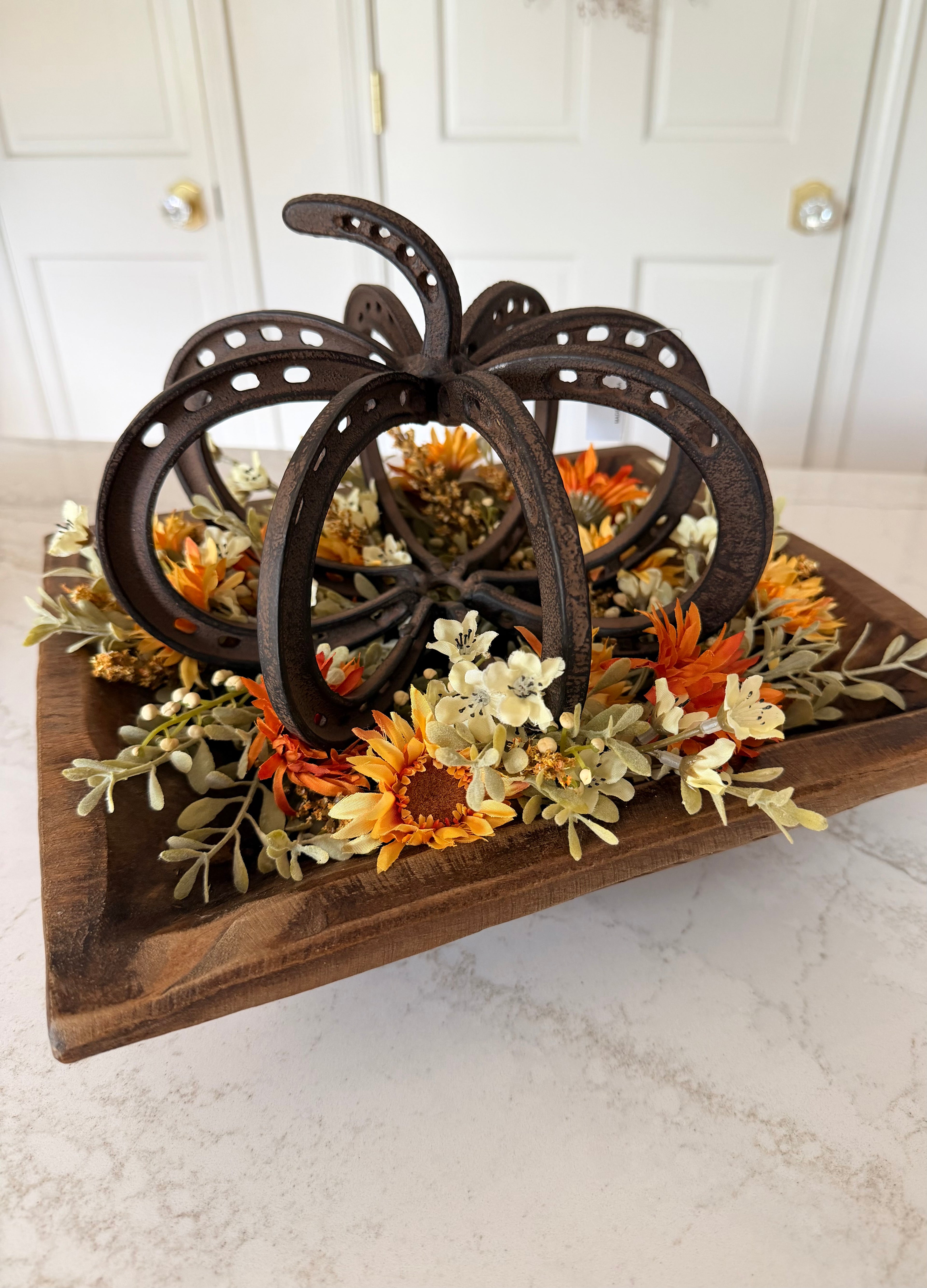 Rustic Metal Horseshoe Pumpkin 9” Figure Iron Harvest Tabletop Decor