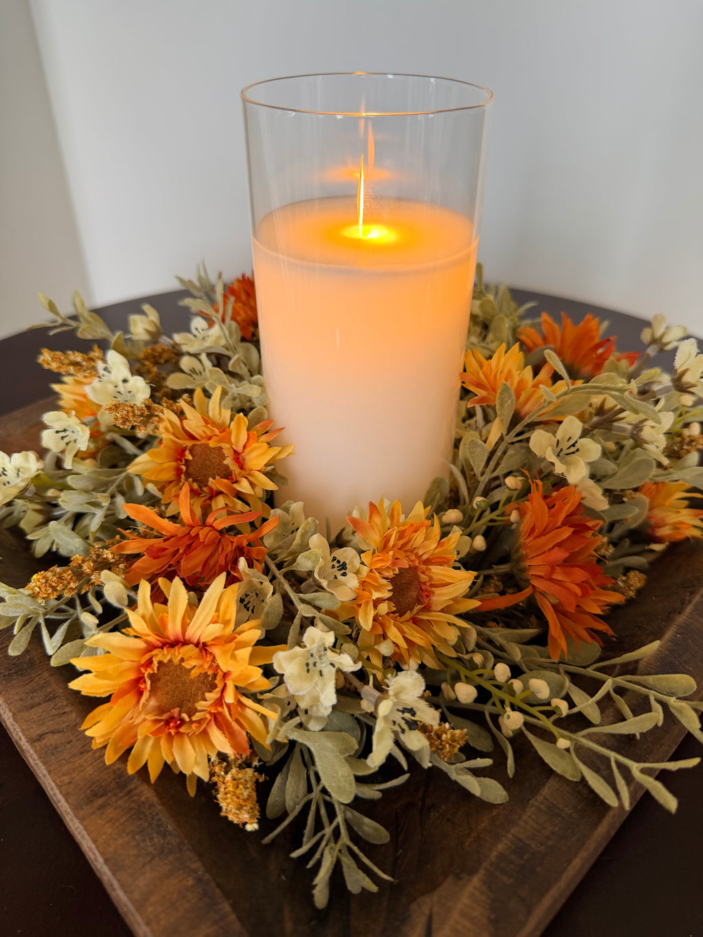 Autumn Embrace 11” Fall Faux Floral Candle Ring Table Decor Centerpiece