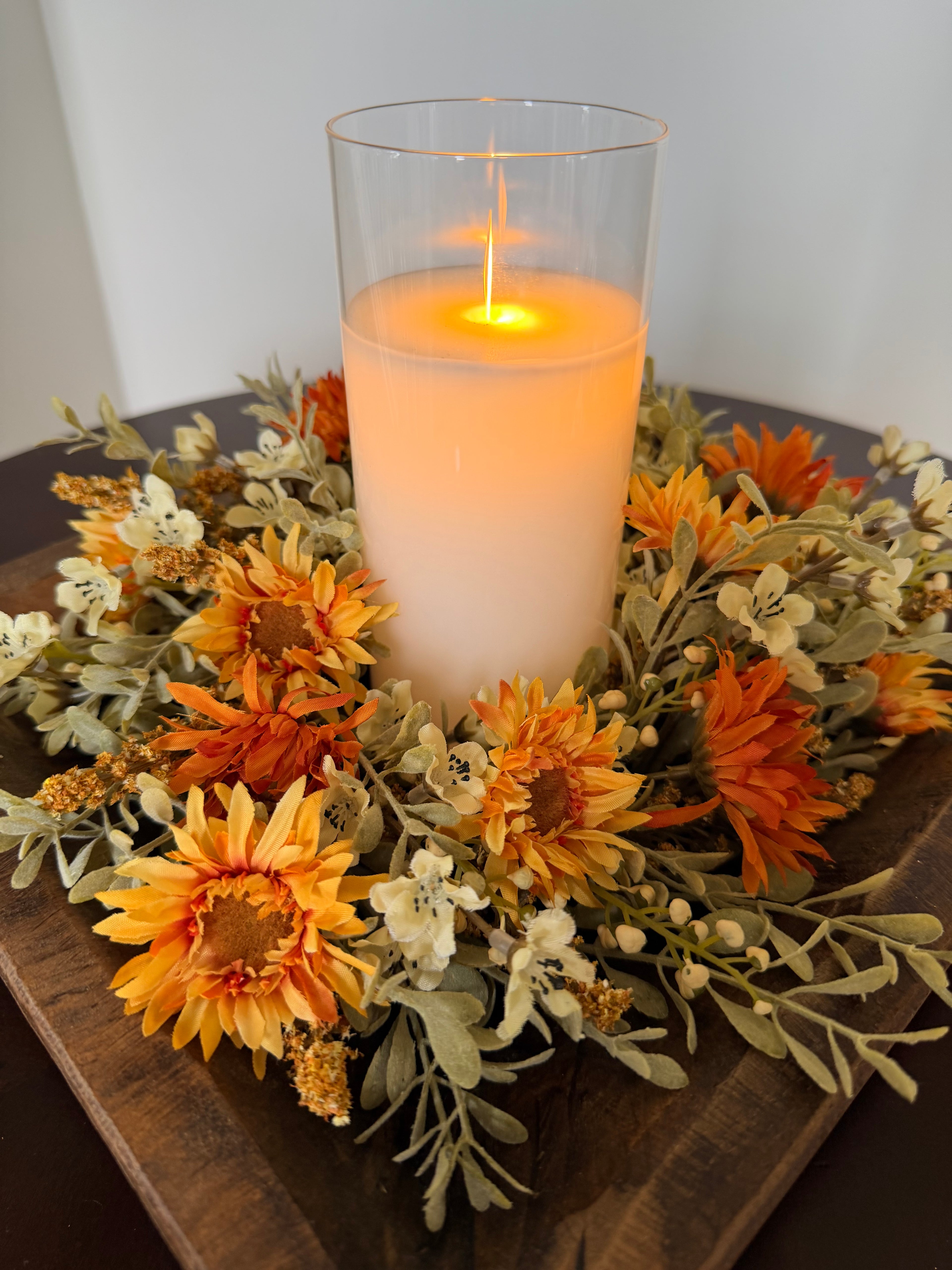 Autumn Embrace 11” Fall Faux Floral Candle Ring Table Decor Centerpiece