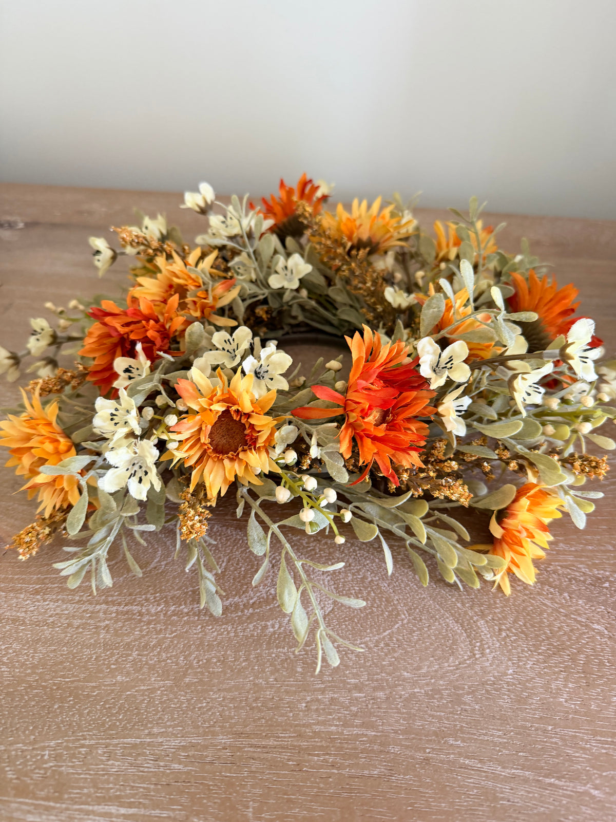 Autumn Embrace 11” Fall Faux Floral Candle Ring Table Decor Centerpiece