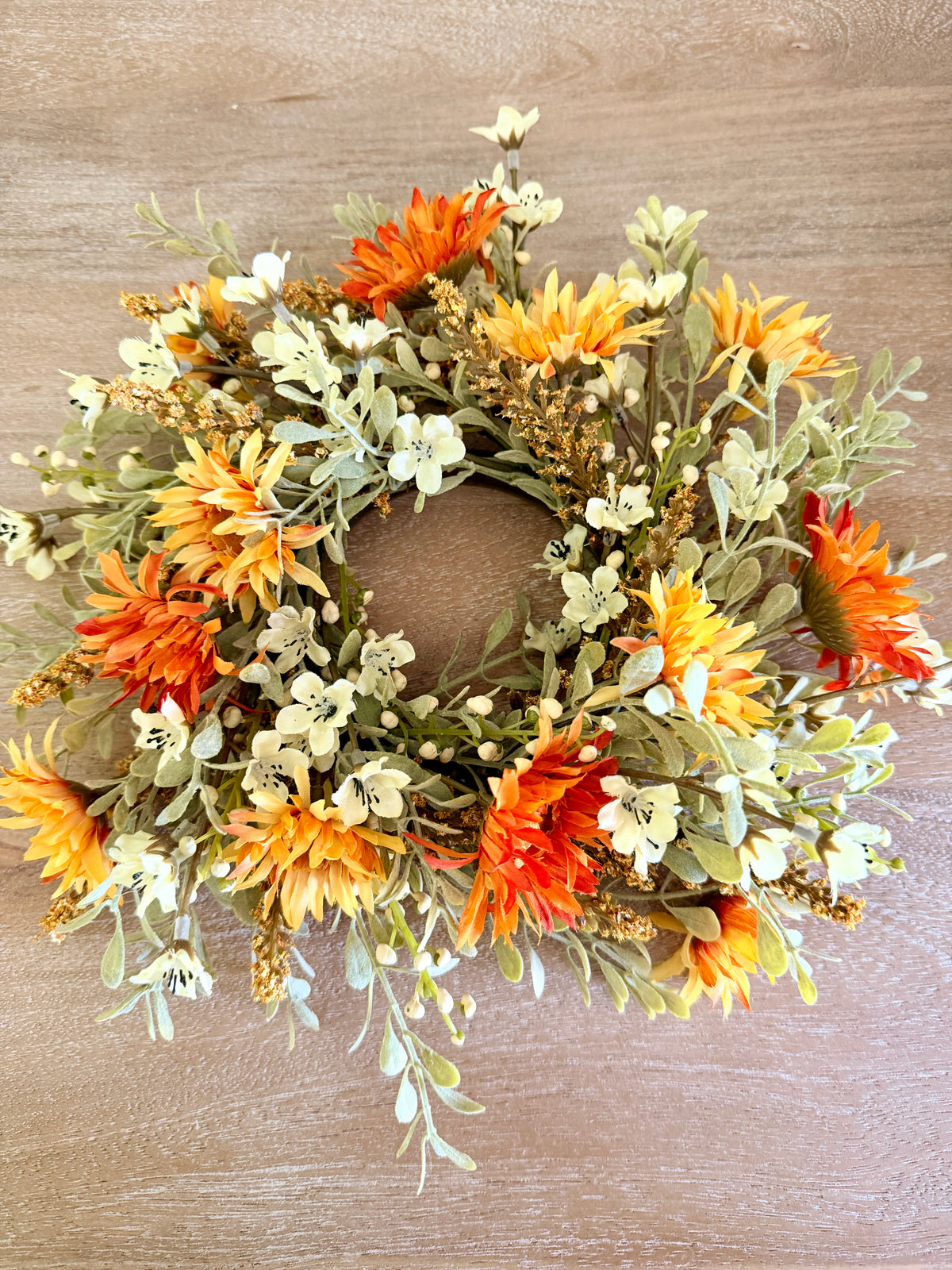 Autumn Embrace 11” Fall Faux Floral Candle Ring Table Decor Centerpiece