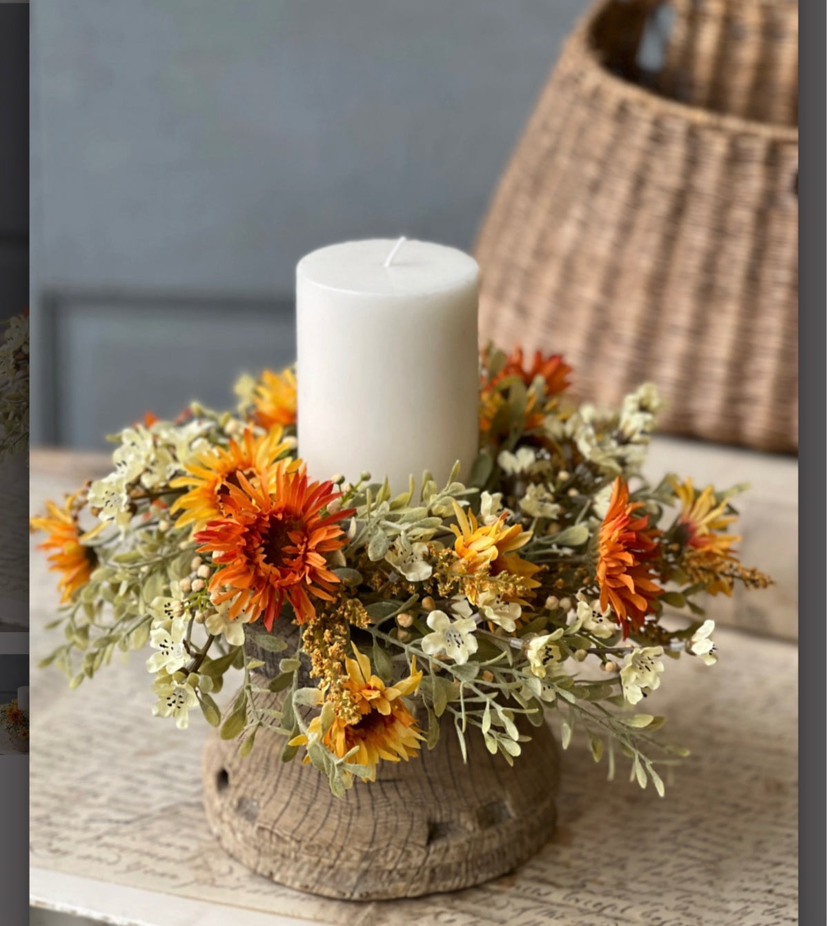Autumn Embrace 11” Fall Faux Floral Candle Ring Table Decor Centerpiece