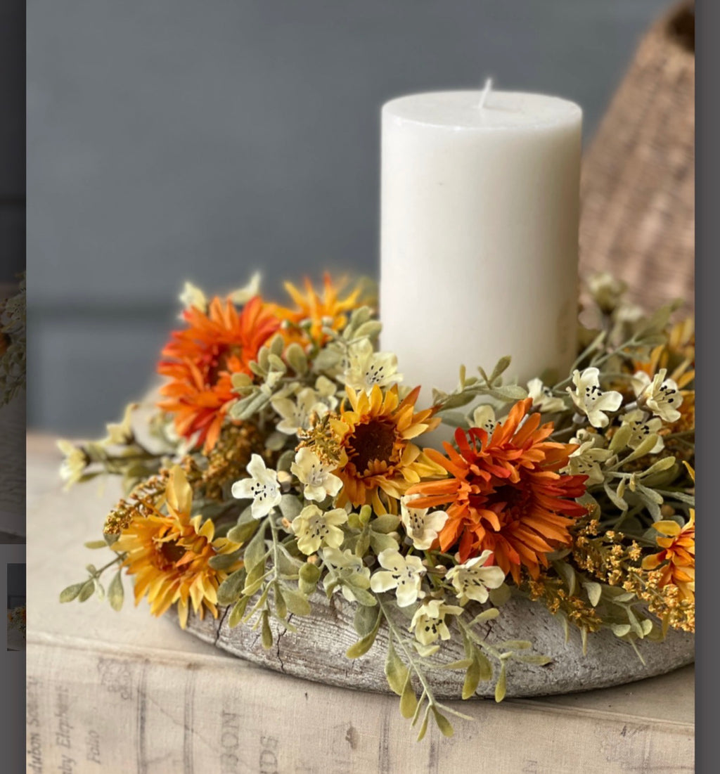Autumn Embrace 11” Fall Faux Floral Candle Ring Table Decor Centerpiece