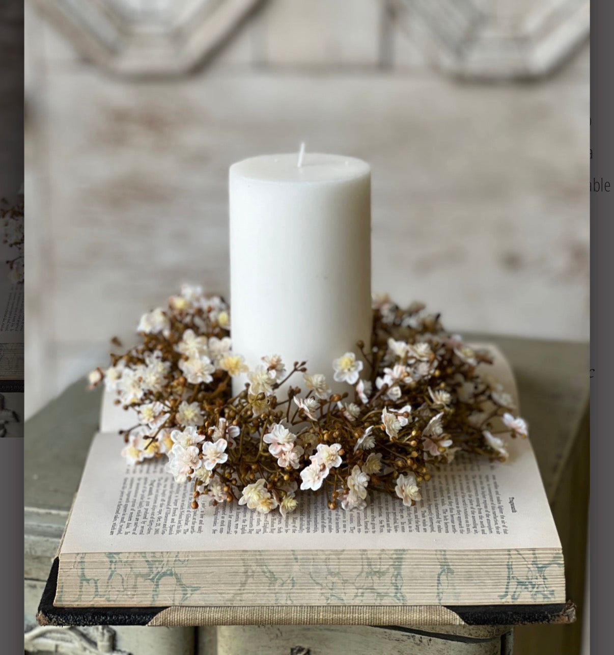 Emmeline 9” Floral Candle Ring Cream Wildflower Neutral Fall Farmhouse Cottage Decor