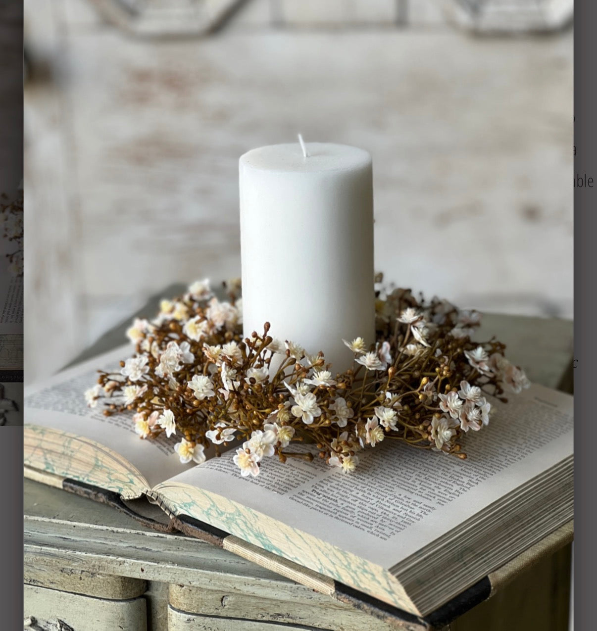 Emmeline 9” Floral Candle Ring Cream Wildflower Neutral Fall Farmhouse Cottage Decor