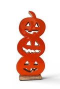 14" Mango Wood Orange Glazed Stacked Jack-O'-Lantern Pumpkins – Halloween Decor